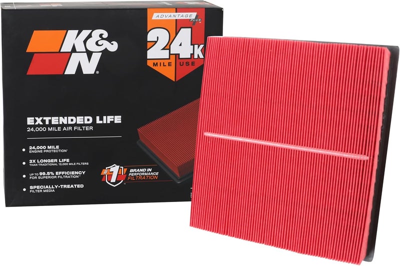 Kn Engine Air Filter: Extended Life 24,000 Mile Replacement Air Filter: Compatible with 2010-2019 Jeep/Dodge SUV V6/V8 (Grand Cherokee, Durango), KNX-2457 - Image 1